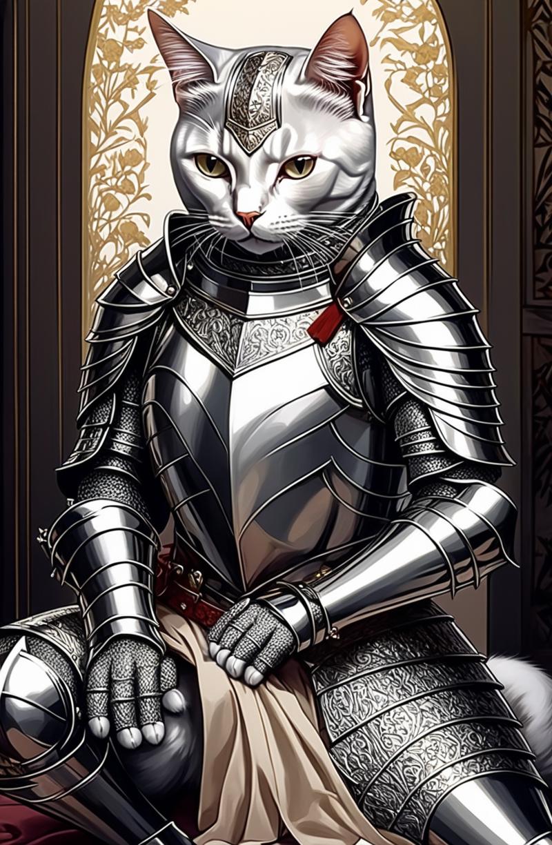 5071594-1813213554-✍💖((masterpiece)), (((best quality))), ((ultra-detailed)), ((illustration)),  🌟, kneeling cat knight, portrait, finely detailed.png